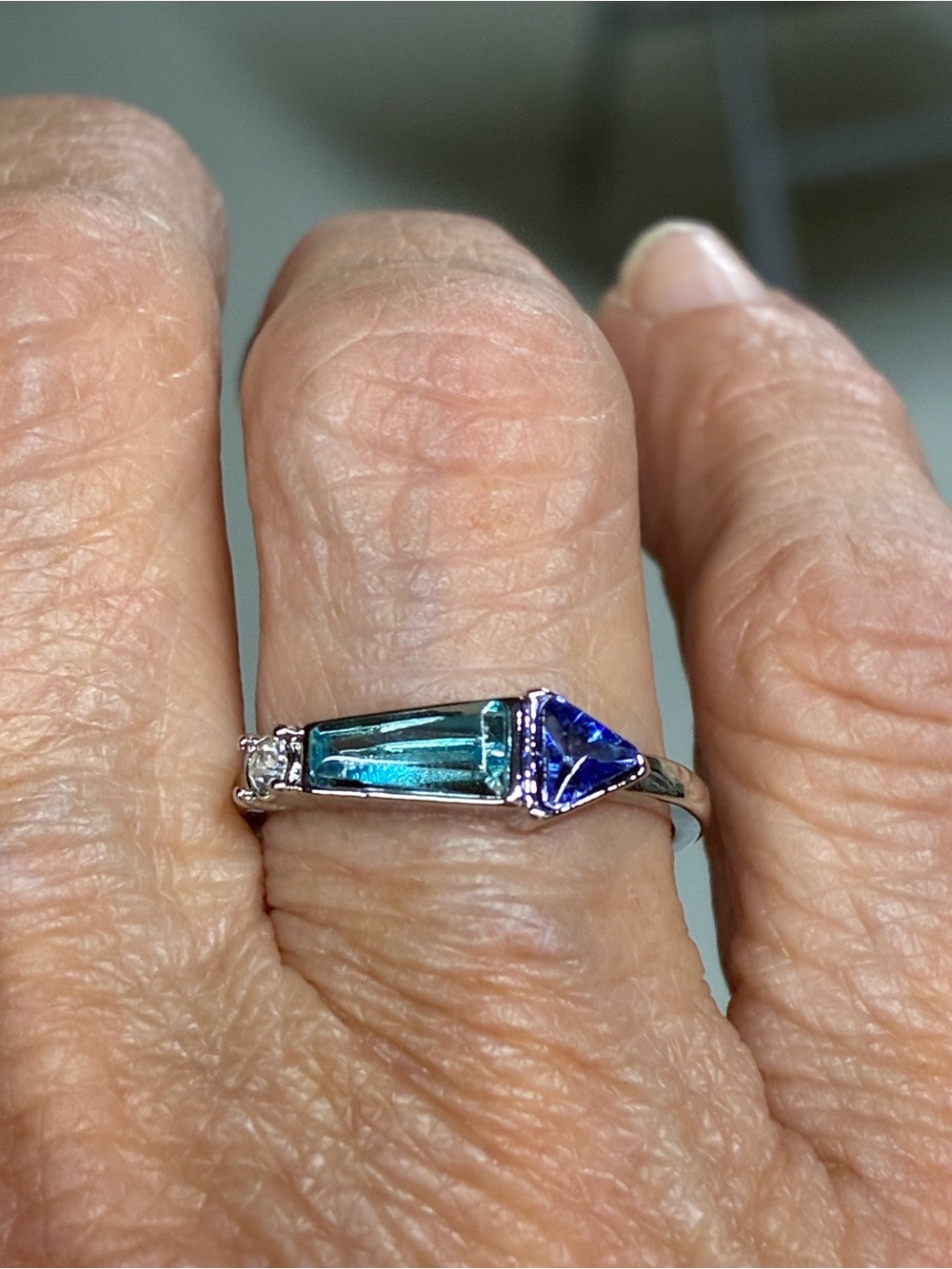 Sterling Silver Blue and Teal Gemstone Ring - Women's Elegant Stackable Band